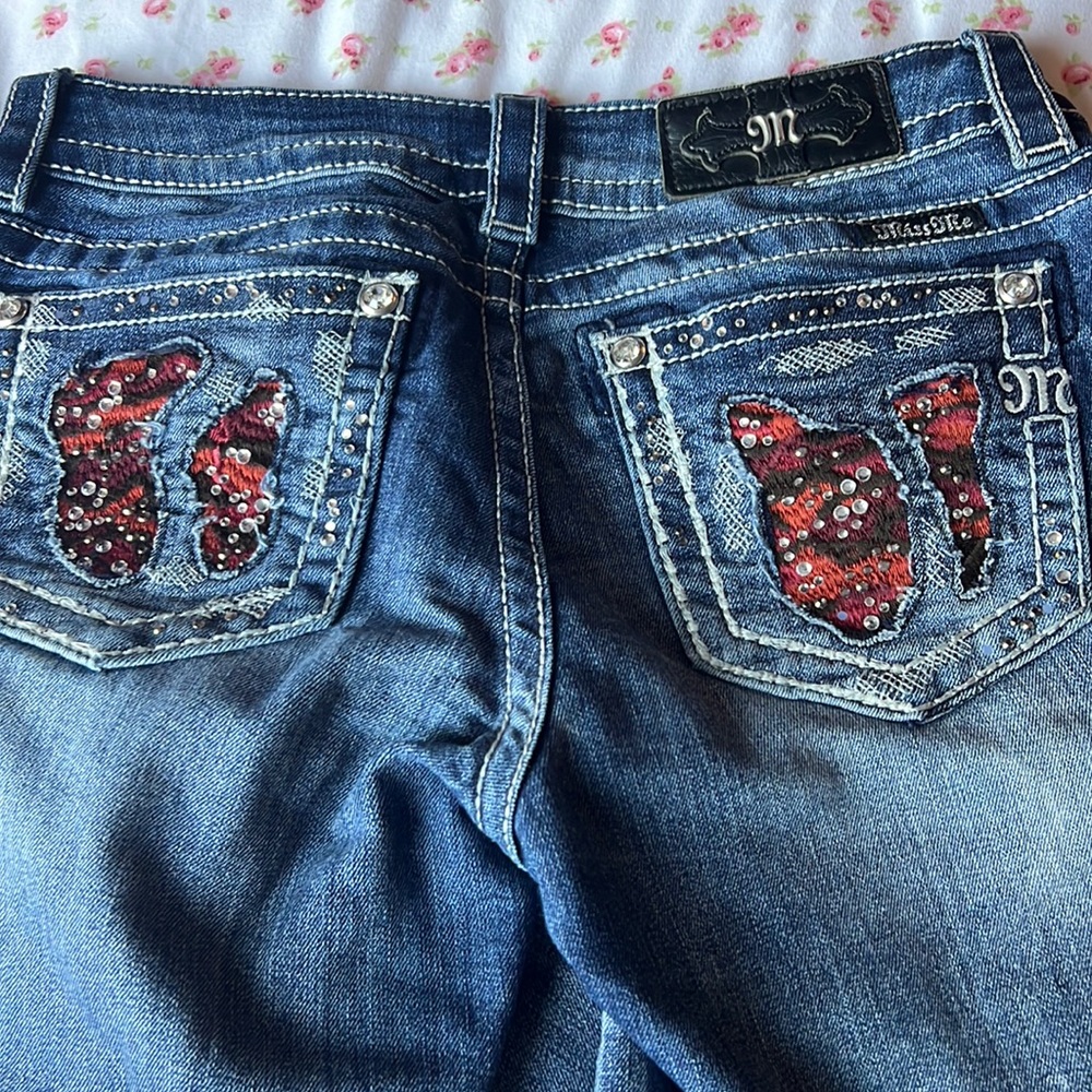 miss me animal print beaded/ bedazzled jeans